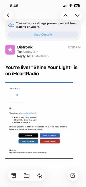 Photo of an iHeartRadio email 